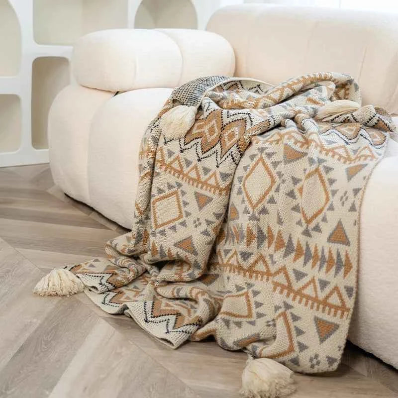 Premium Boho Throw Blanket - Soft Knitted Tassel Blanket