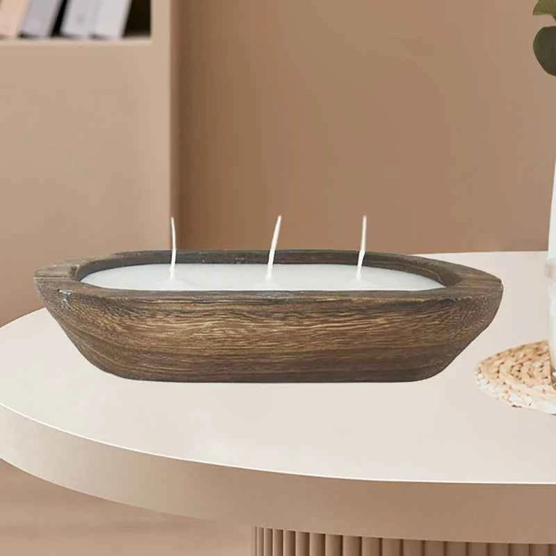 Wooden Dough Bowl Candle Tray Decorative Bowls Home Tabletop Decor Rectangular Fruit Bowl Kitchen Counter Rustic Carving