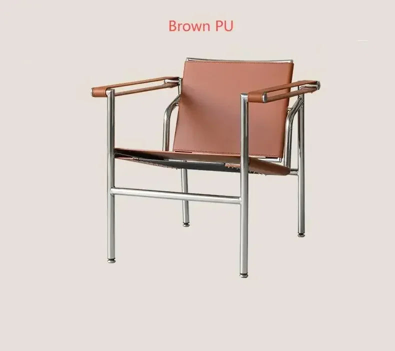 Bauhaus Lounge Chair - Corbusier Style Leather Armchair with Steel Frame