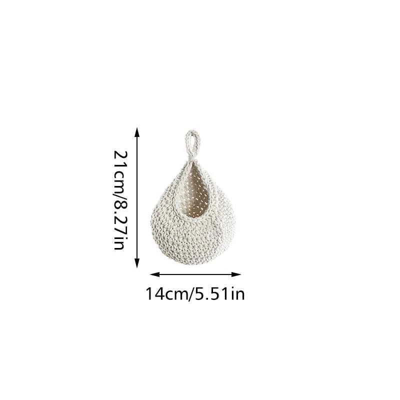 Hand Woven Storage Basket Cotton Rope Wall Hanging Basket for Fruit Vegetable Flower Kitchen Storage Organizer Home Decor