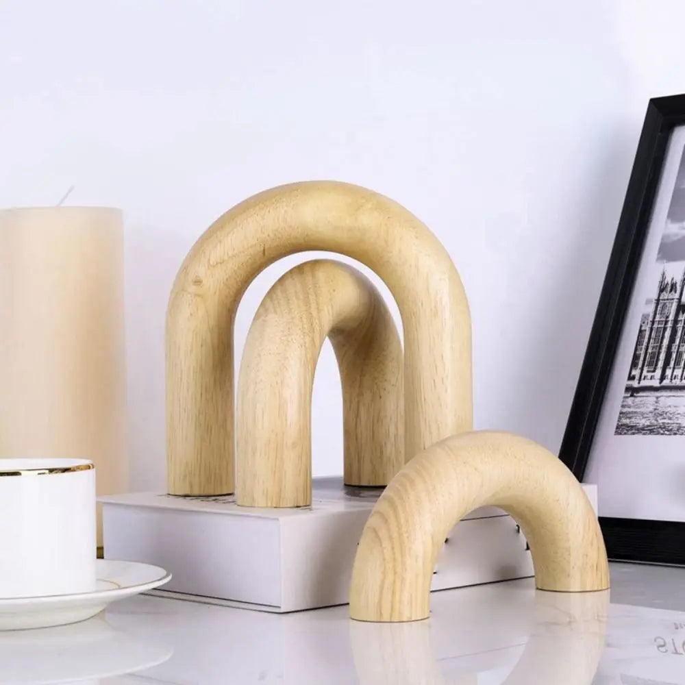 Boho Wood Arc Ornament - Handmade Carved Wooden Décor for Shelf & Wall