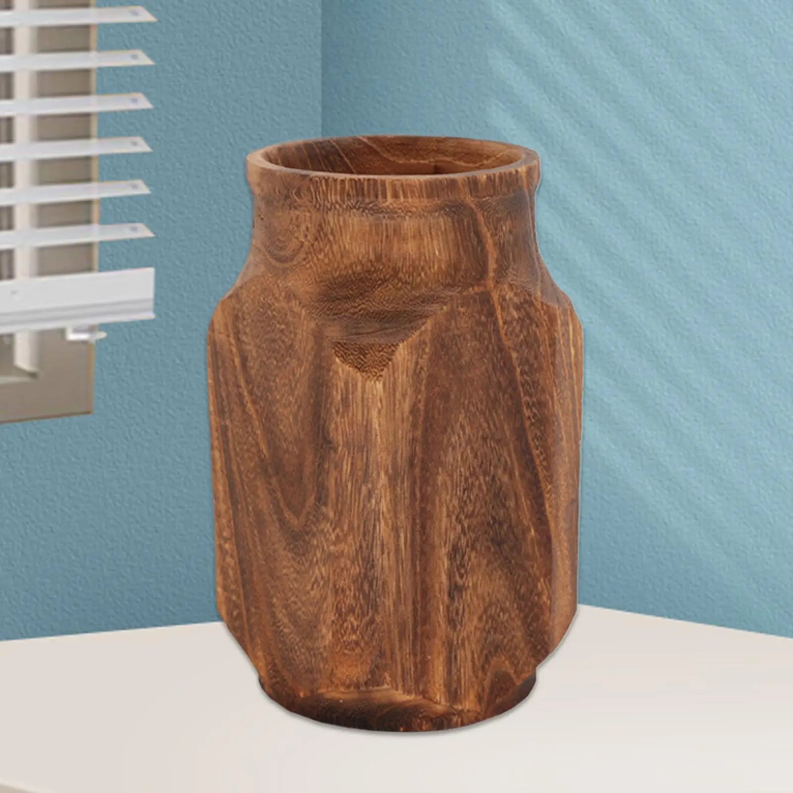 Farmhouse Wooden Vase - Natural Wood Decorative Vase for Living Room & Bedroom
