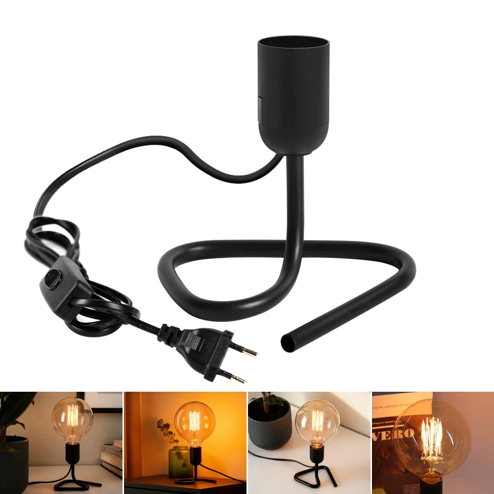 Vintage Table Lamp - Industrial Wood & Iron Desk Lamp with Adjustable Arm