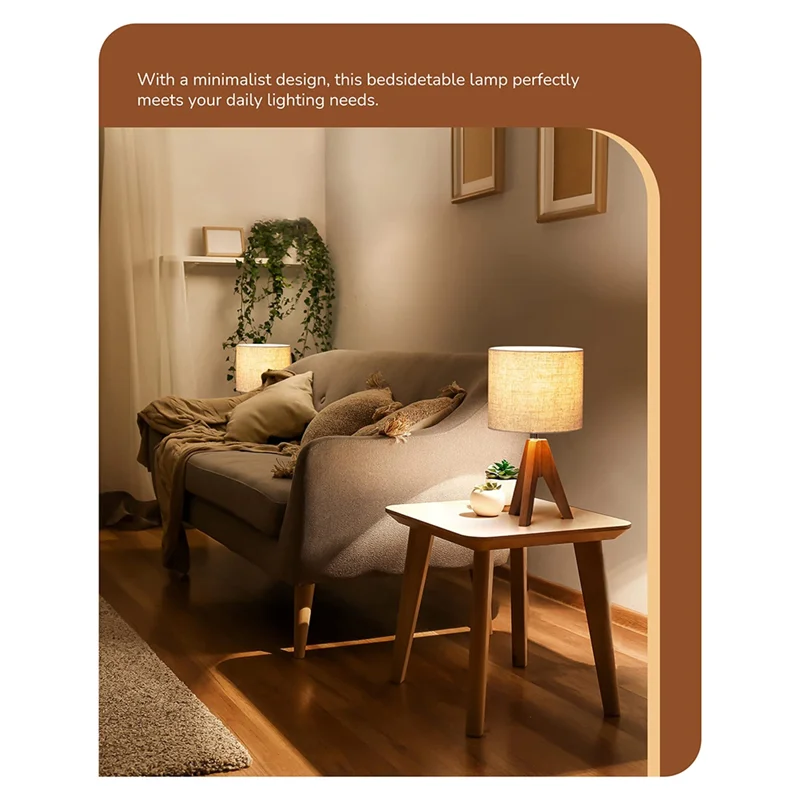 Tripod Table Lamp - Modern Wooden Bedside Lamp with Linen Shade