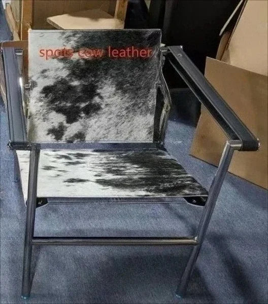 Bauhaus Lounge Chair - Corbusier Style Leather Armchair with Steel Frame