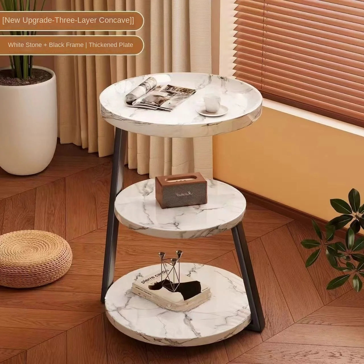 3-Tier Round Side Table - Modern Tray Table for Bedroom, Living Room & Bedside