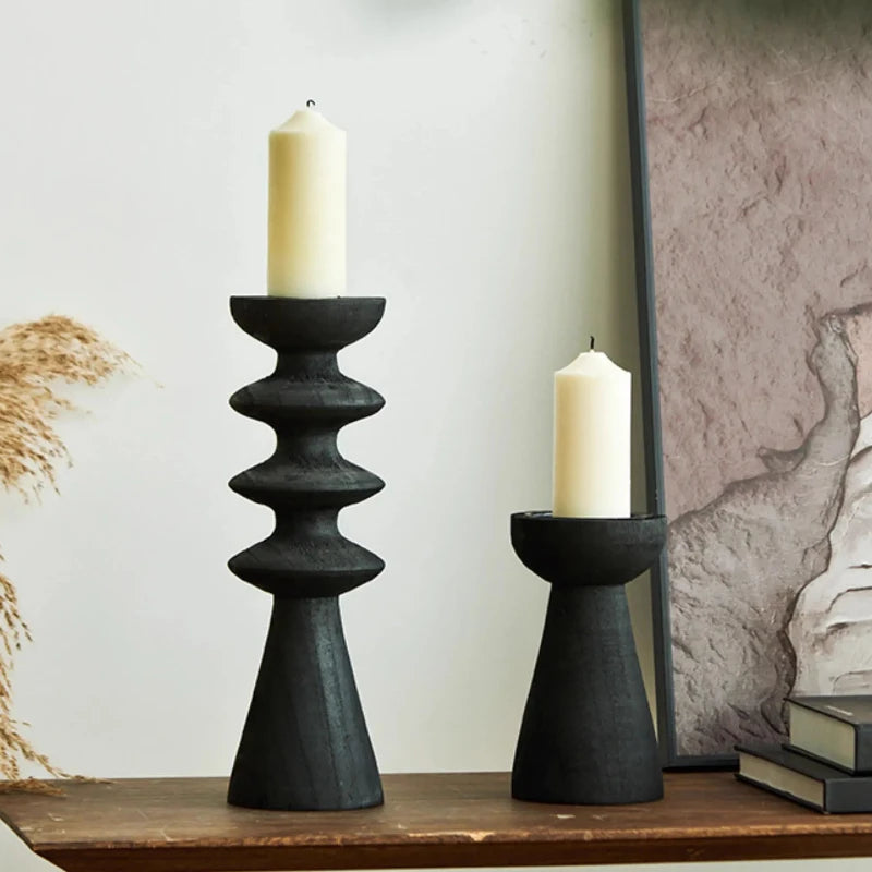Vintage Wood Candle Holders - Elegant Centerpieces