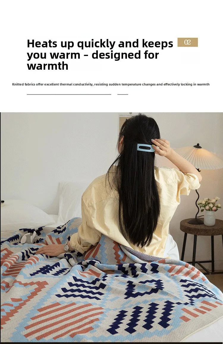 Bohemian Wave Throw Blanket - Ethnic Knit Sofa Blanket with Fringe | 130x170cm