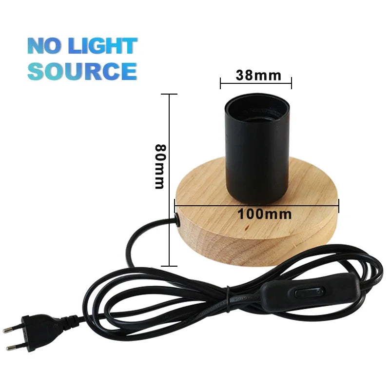Wood Table Lamp Base - Modern E27 Bedside Lamp for Bedroom Decor