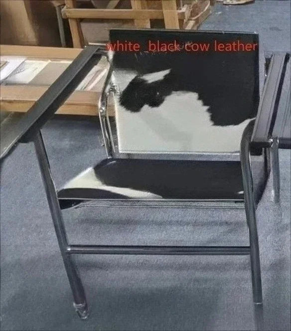 Bauhaus Lounge Chair - Corbusier Style Leather Armchair with Steel Frame