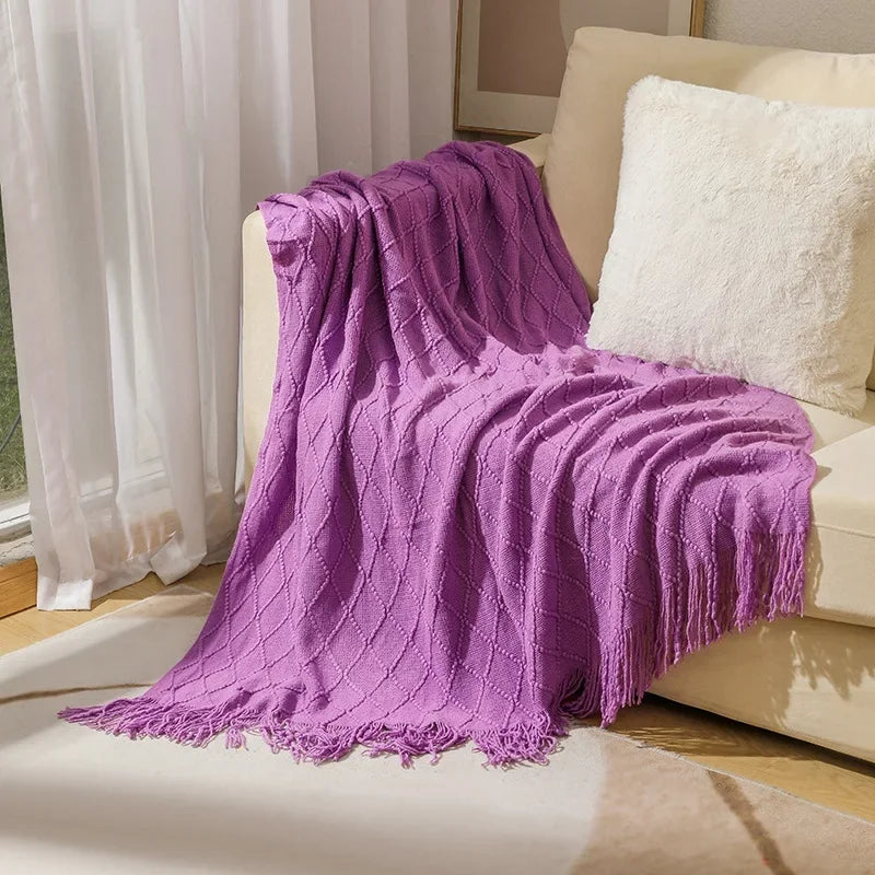 Nordic Knitted Throw Blanket - Soft Shawl for Sofa & Bed