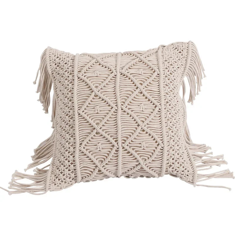 Boho Macrame Pillow Cover - Handwoven Tassels Cushion Cover for Sofa & Bed