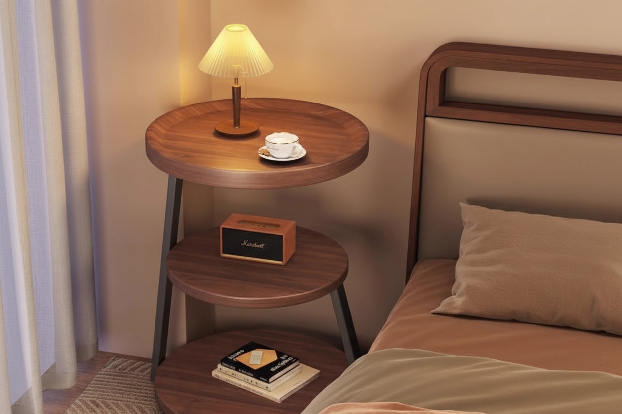 3-Tier Round Side Table - Modern Tray Table for Bedroom, Living Room & Bedside