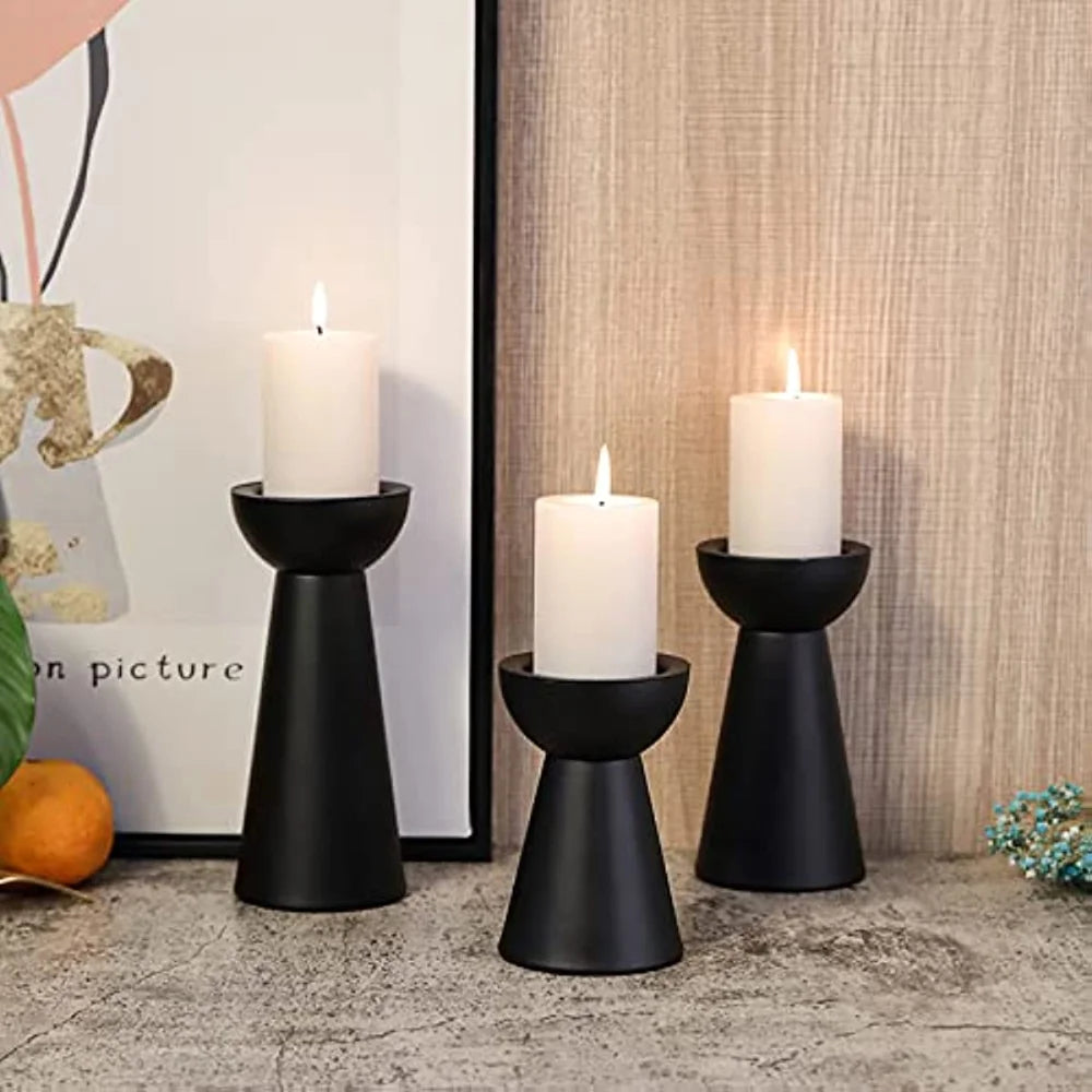 Matte Black Candle Holders Set of 3 - Metal Round Candle Stands