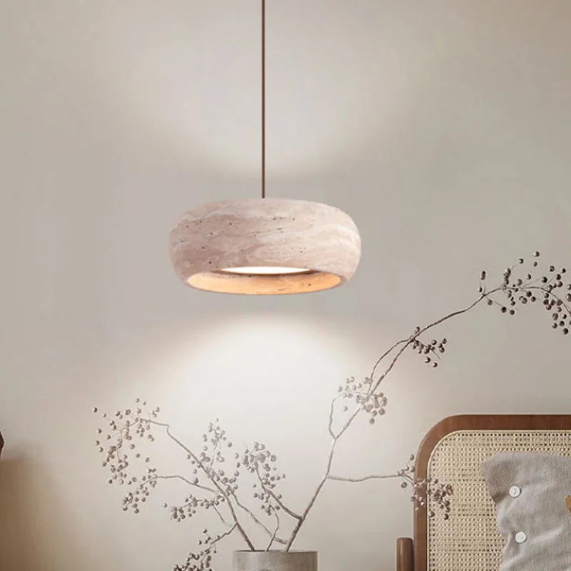 Natural Stone Pendant Light | Travertine Dimmable LED Chandelier