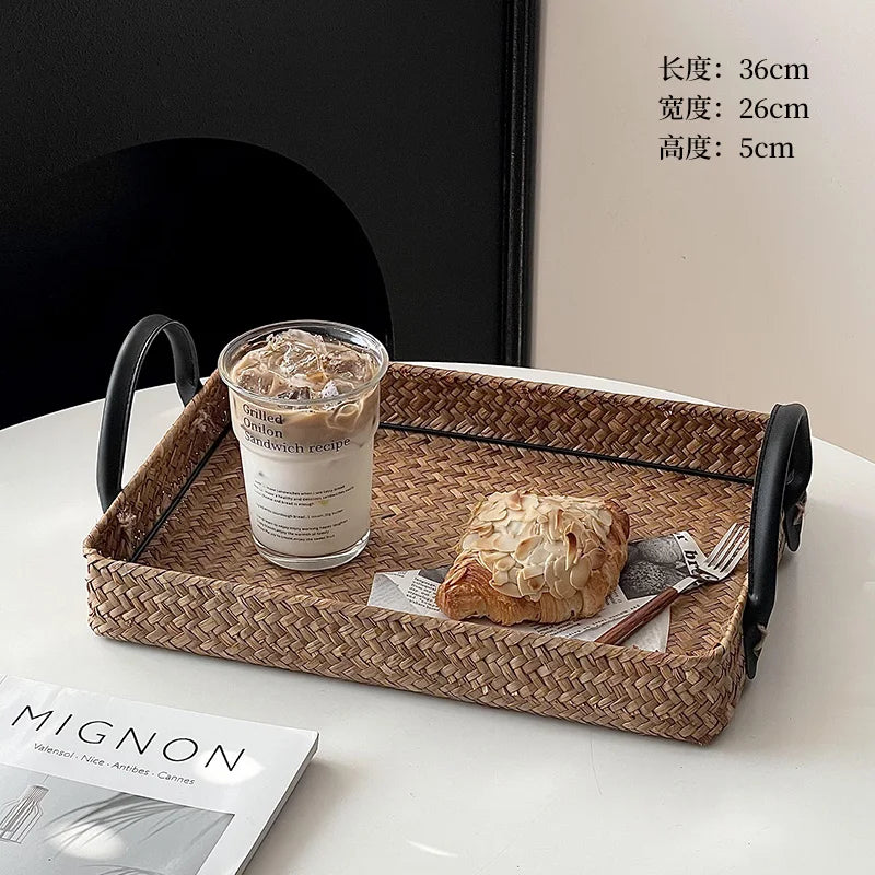 Rattan Tray with Handles - Woven Basket Tray for Tea, Food Styling & Decor