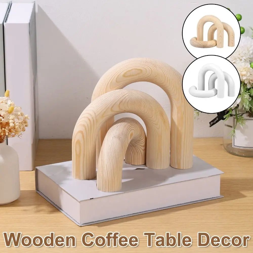 Boho Wood Arc Ornament - Handmade Carved Wooden Décor for Shelf & Wall