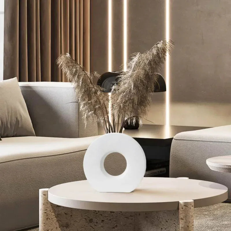 Nordic Donut Vase - Matte Torus Flower Vase for Living Room Centerpiece