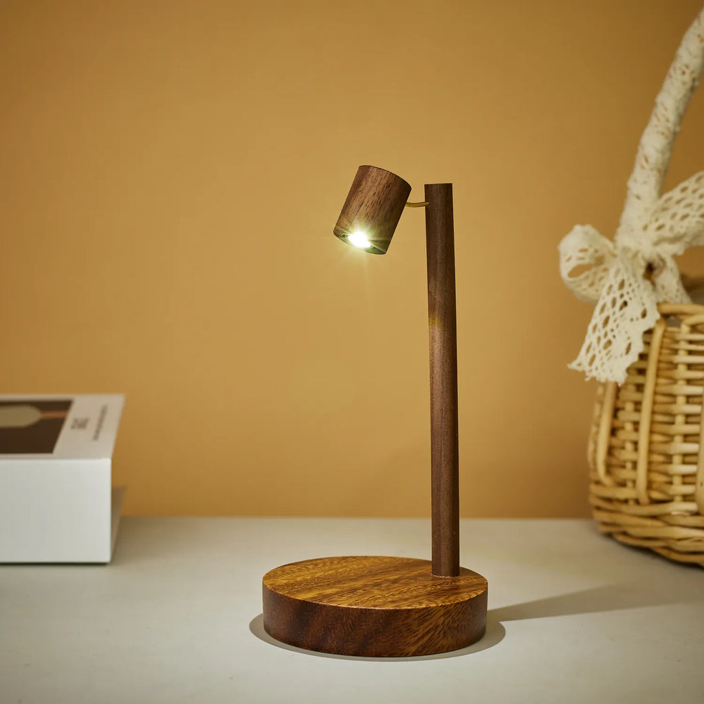 Wooden Table Lamp - Retro LED Night Light with Rotary Switch