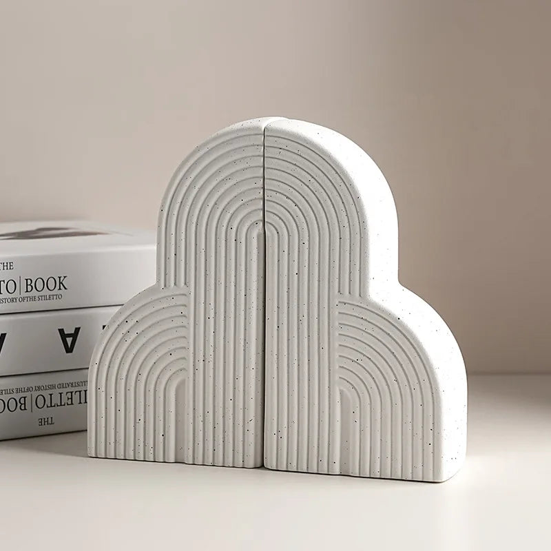 Nordic Ceramic Bookends - Modern Book Holders for Desk & Office Organization