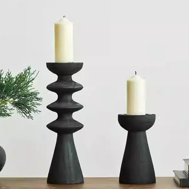 Vintage Wood Candle Holders - Elegant Centerpieces