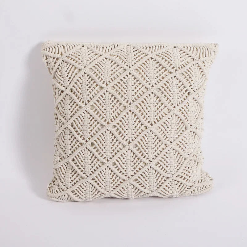Boho Macrame Pillow Cover - Handwoven Tassels Cushion Cover for Sofa & Bed
