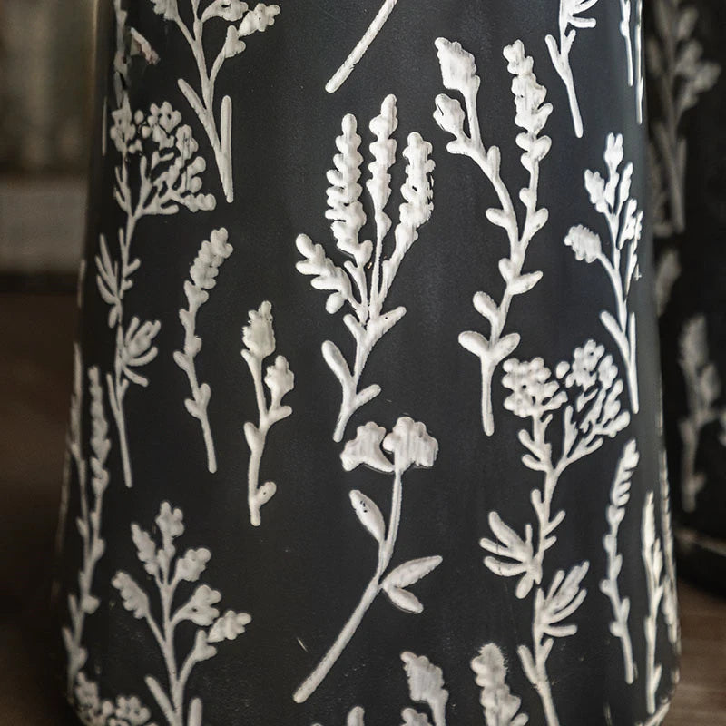 American Vintage Iron Print Floor Vase - Large Standing Vase for Living Room Decor