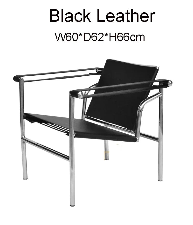 Bauhaus Lounge Chair - Corbusier Style Leather Armchair with Steel Frame