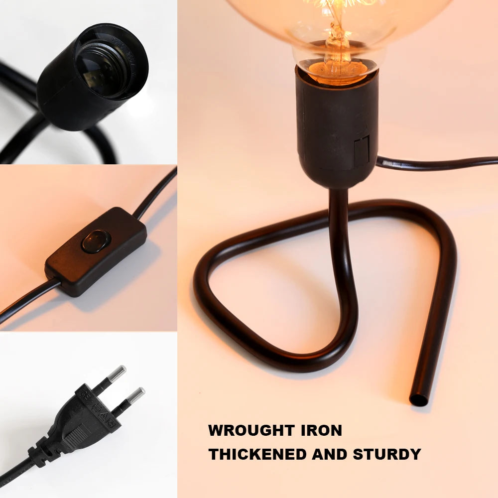 Vintage Table Lamp - Industrial Wood & Iron Desk Lamp with Adjustable Arm