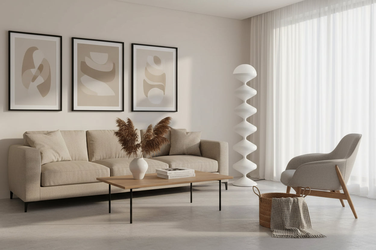 Scandinavian Gourd Floor Lamp - Mid-Century Cream LED Lamp for Living Room & Bedroom