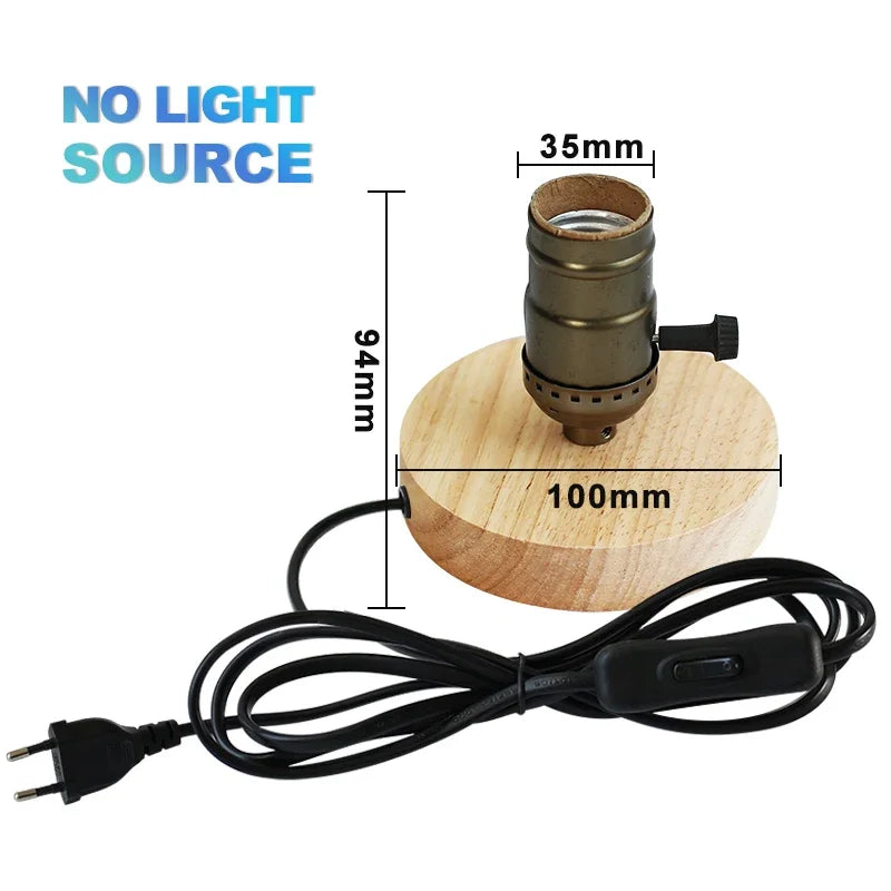 Wood Table Lamp Base - Modern E27 Bedside Lamp for Bedroom Decor