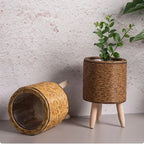 Rattan Woven Planter - Hand-Woven Flower Pot with Removable Legs for Indoor Plants