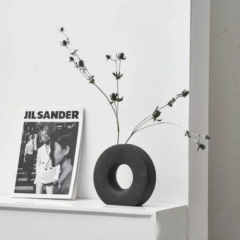 Nordic Donut Vase - Matte Torus Flower Vase for Living Room Centerpiece
