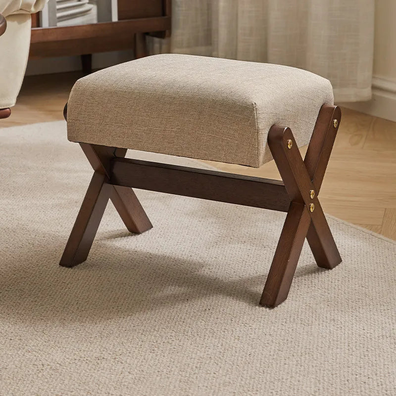 Solid Wood Upholstered Foot Rest- Entryway Storage Ottoman with Padded Seat & Slip-Resistant Base - LUXE Home Collection Co