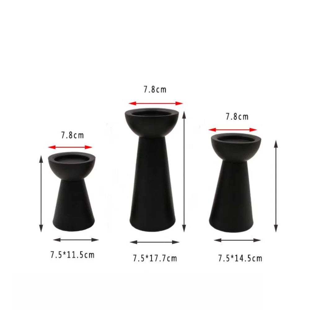 Matte Black Candle Holders Set of 3 - Metal Round Candle Stands