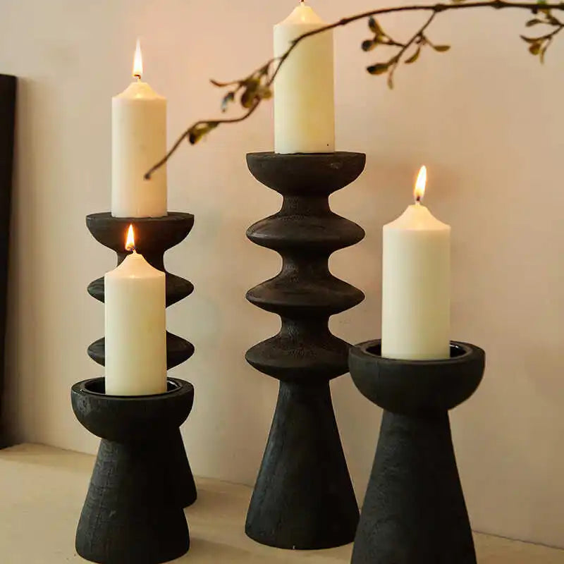 Vintage Wood Candle Holders - Elegant Centerpieces