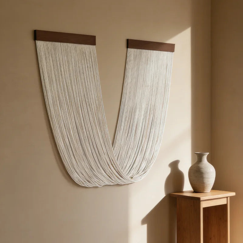 Boho Wooden Wall Art Tapestry - Hand-Woven Cotton Rope Macrame for Bedroom & Living Room