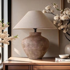 Ceramic Table Lamp - Wabi Sabi Pottery Bedside Lamp with Dimmable LED
