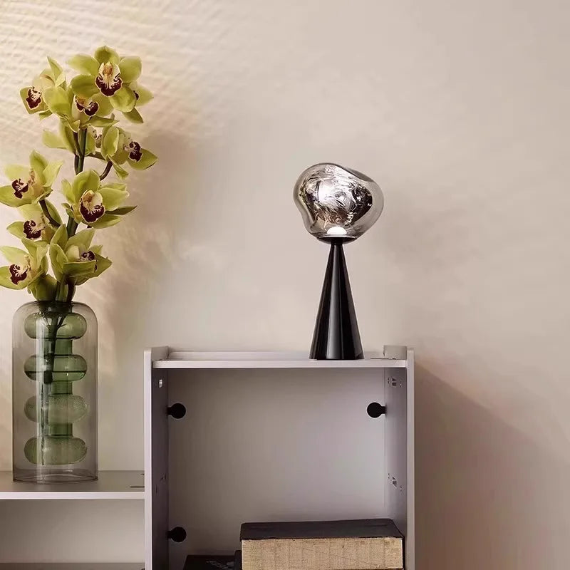 LED Lava Lamp - Rechargeable Touch Dimming Bedside Light with 3 Color Modes