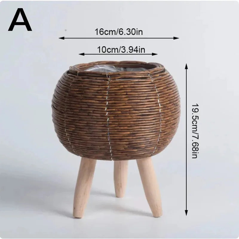 Rattan Woven Planter - Hand-Woven Flower Pot with Removable Legs for Indoor Plants