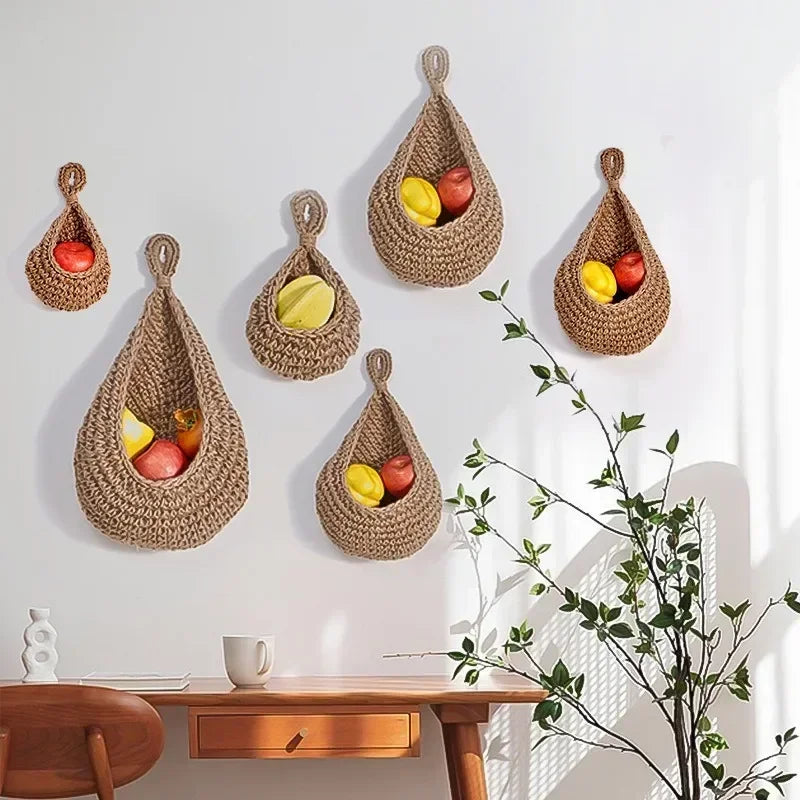 Hanging Wall Basket - Rustic Storage Organizer for Kitchen 