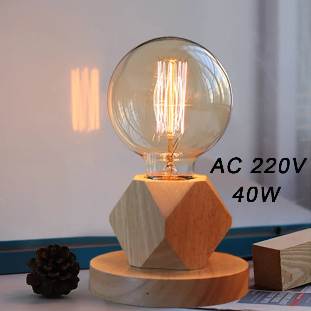 Wood Table Lamp Base - Modern E27 Bedside Lamp for Bedroom Decor