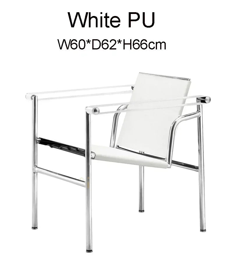 Bauhaus Lounge Chair - Corbusier Style Leather Armchair with Steel Frame