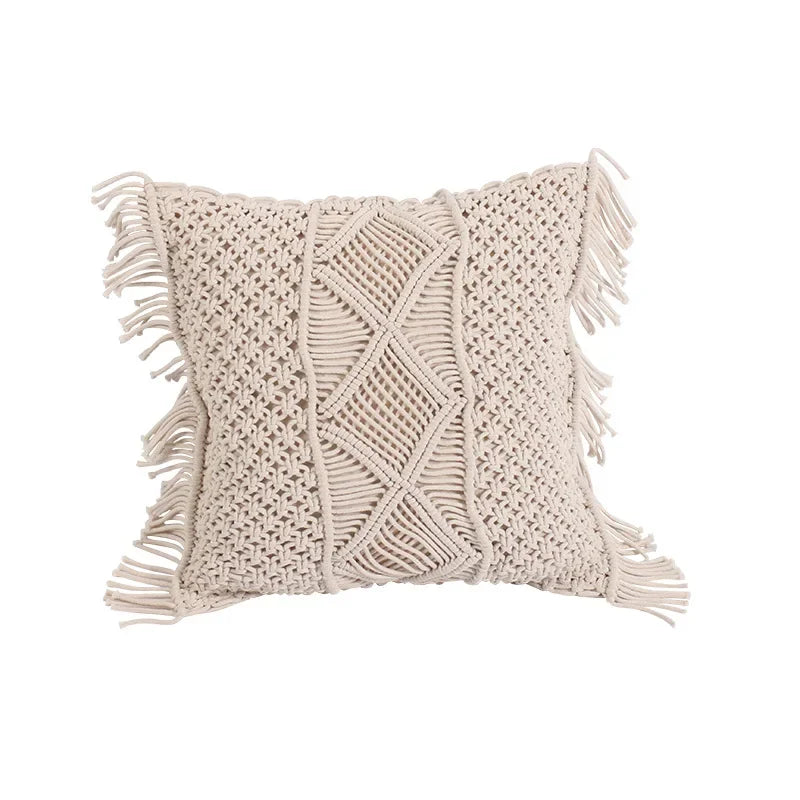 Boho Macrame Pillow Cover - Handwoven Tassels Cushion Cover for Sofa & Bed