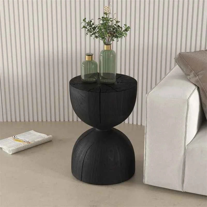 Solid Wood Household Living Room Stool Nordic Style Retro Bedroom Round Nightstand with Wooden Piers Home Decoration Ottomans