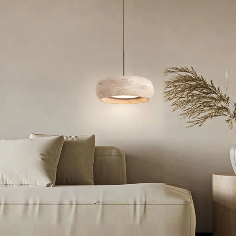 Natural Stone Pendant Light | Travertine Dimmable LED Chandelier