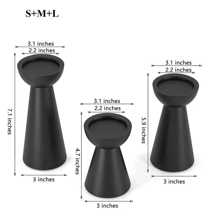 Matte Black Candle Holders Set of 3 - Metal Round Candle Stands