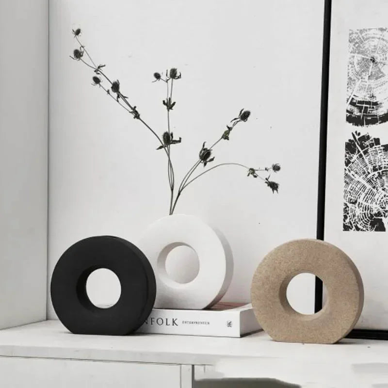 Nordic Donut Vase - Matte Torus Flower Vase for Living Room Centerpiece