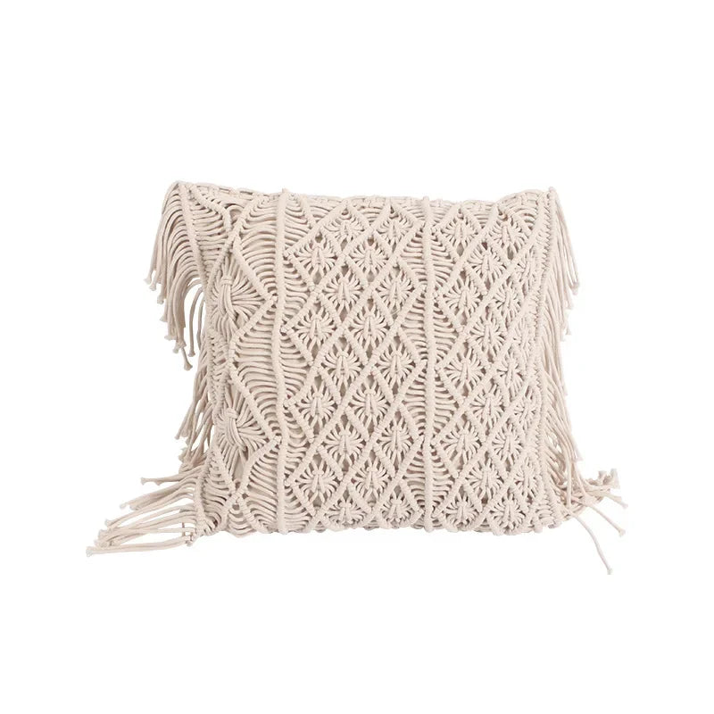 Boho Macrame Pillow Cover - Handwoven Tassels Cushion Cover for Sofa & Bed