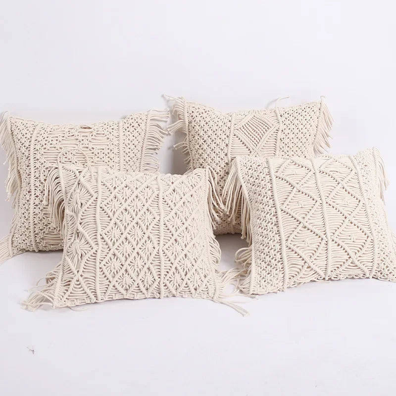 Boho Macrame Pillow Cover - Handwoven Tassels Cushion Cover for Sofa & Bed